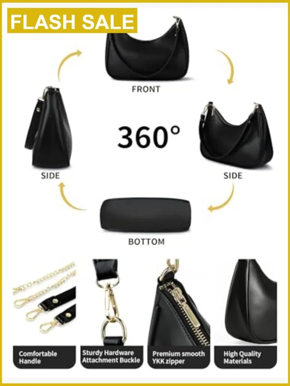 Small Crescent Hobo Bag Vegan Leather Shoulder Purse for Women